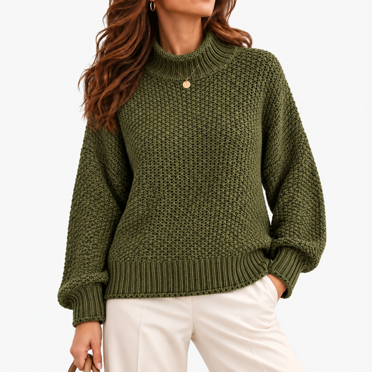 Vianne Relaxed Fit Chunky Roll-Neck Sweater — Green | Emory & Blanc