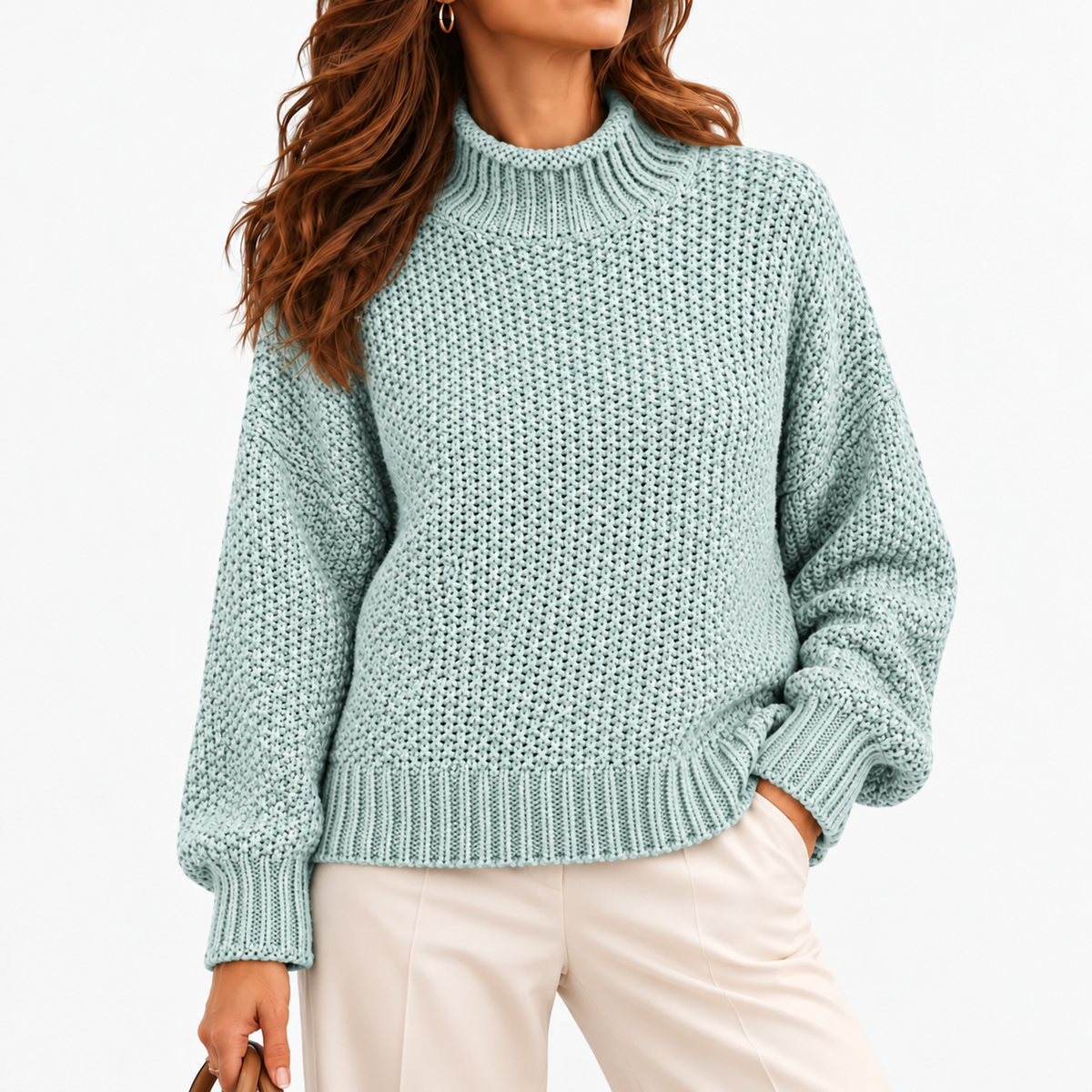 Vianne Relaxed Fit Chunky Roll-Neck Sweater — Light Blue | Emory & Blanc