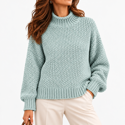 Vianne Relaxed Fit Chunky Roll-Neck Sweater — Light Blue | Emory & Blanc