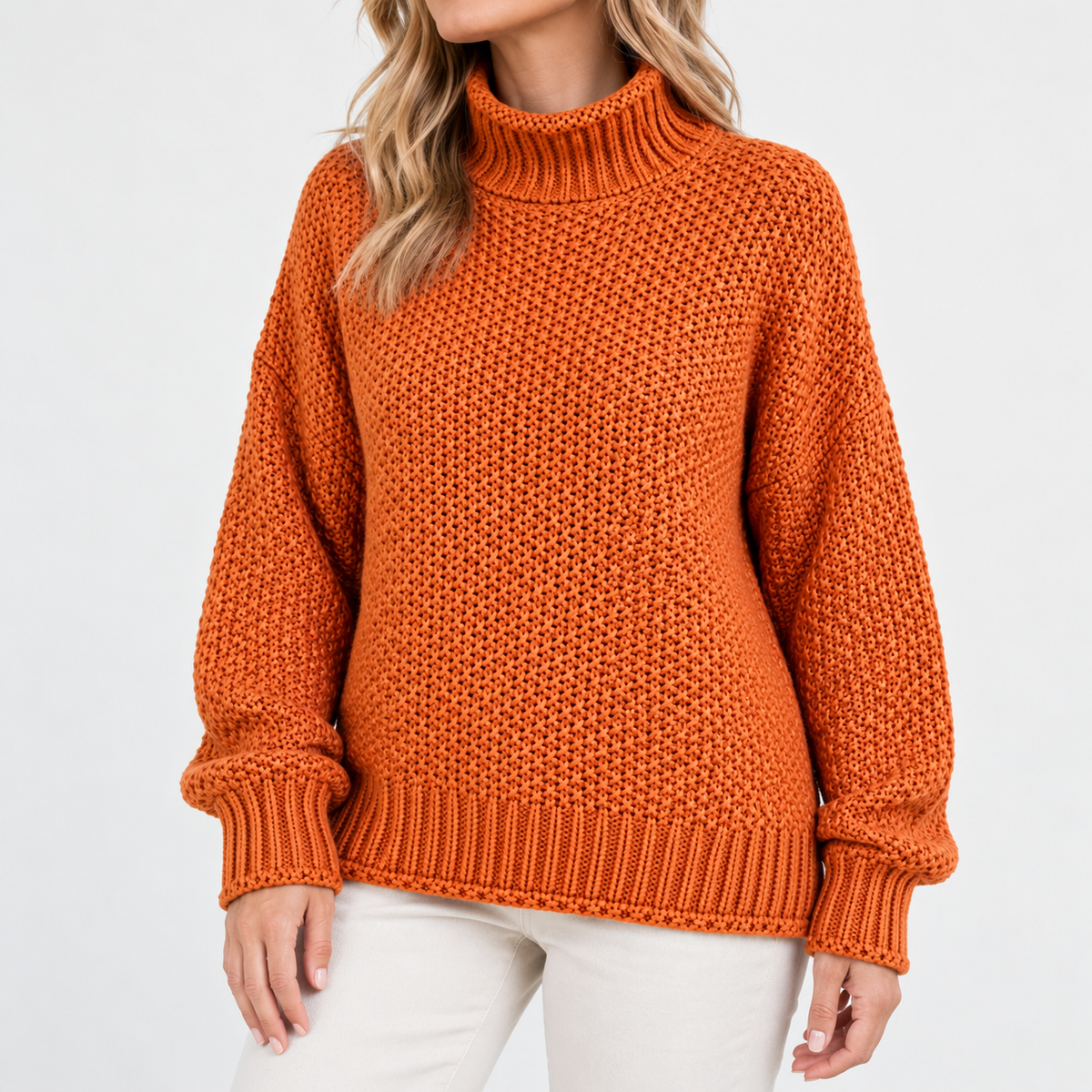 Vianne Relaxed Fit Chunky Roll-Neck Sweater — Orange | Emory & Blanc