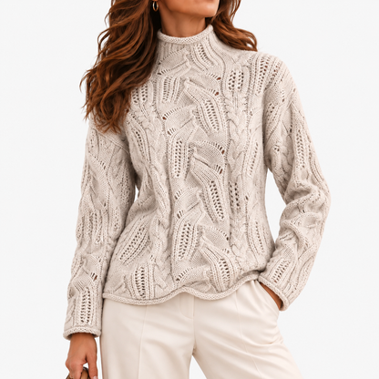 Violette Comfort Cable-Knit Sweater — Apricot | Emory & Blanc