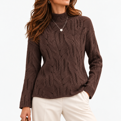 Violette Comfort Cable-Knit Sweater — Coffee | Emory & Blanc