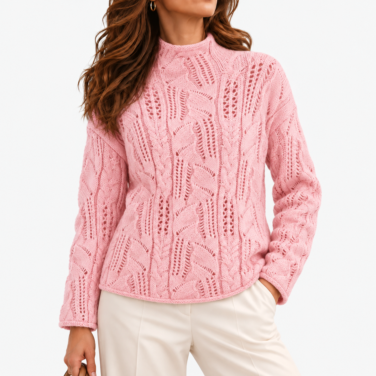 Violette Comfort Cable-Knit Sweater — Pink | Emory & Blanc