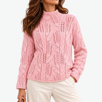 Violette Comfort Cable-Knit Sweater — Pink | Emory & Blanc
