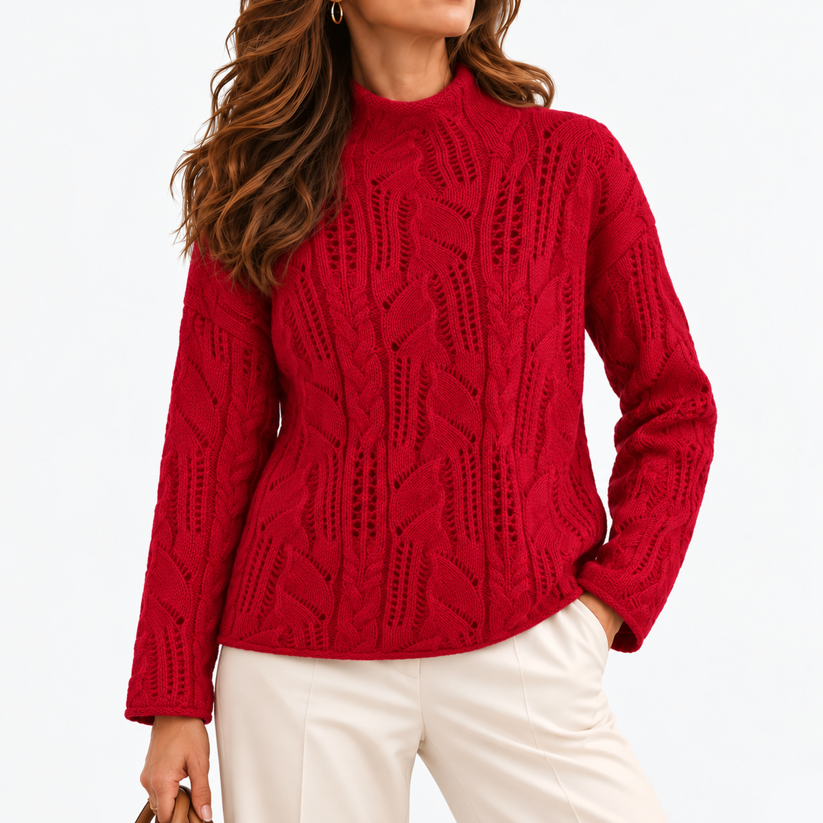 Violette Comfort Cable-Knit Sweater — Red | Emory & Blanc