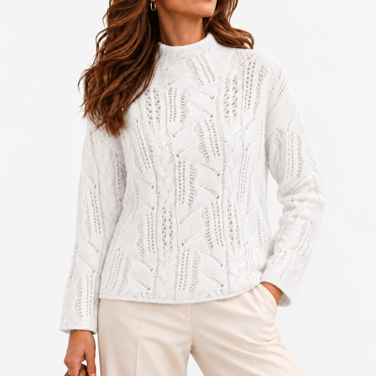Violette Comfort Cable-Knit Sweater — White | Emory & Blanc