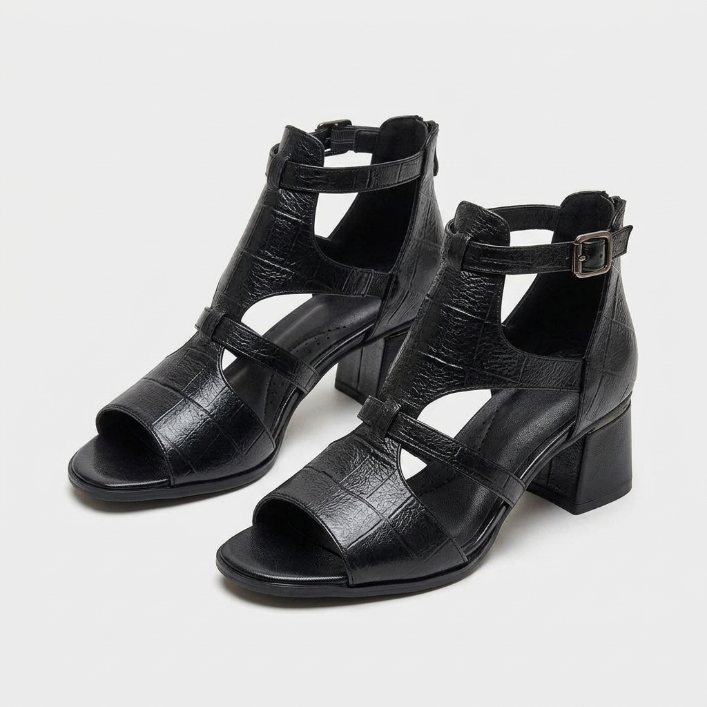 Walker Breathable Caged Block-Heel Sandals | Emory & Blanc