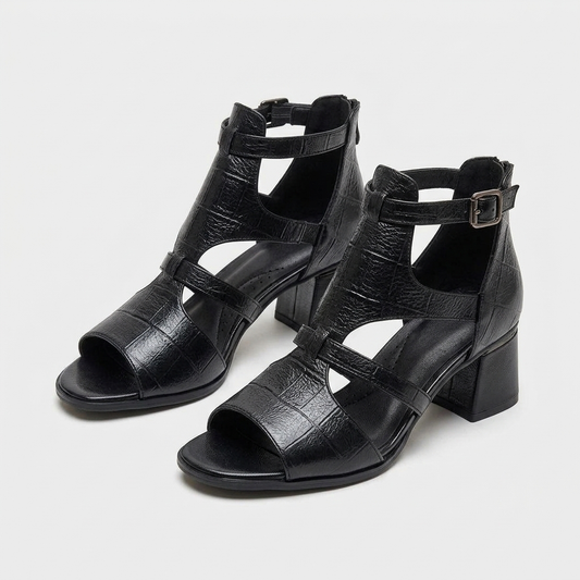 Walker Breathable Caged Block-Heel Sandals | Emory & Blanc