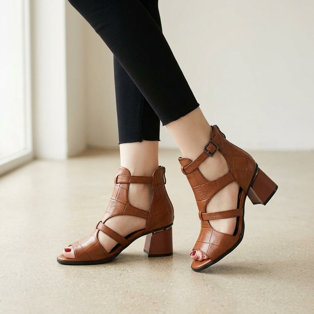 Walker Breathable Caged Block-Heel Sandals | Emory & Blanc