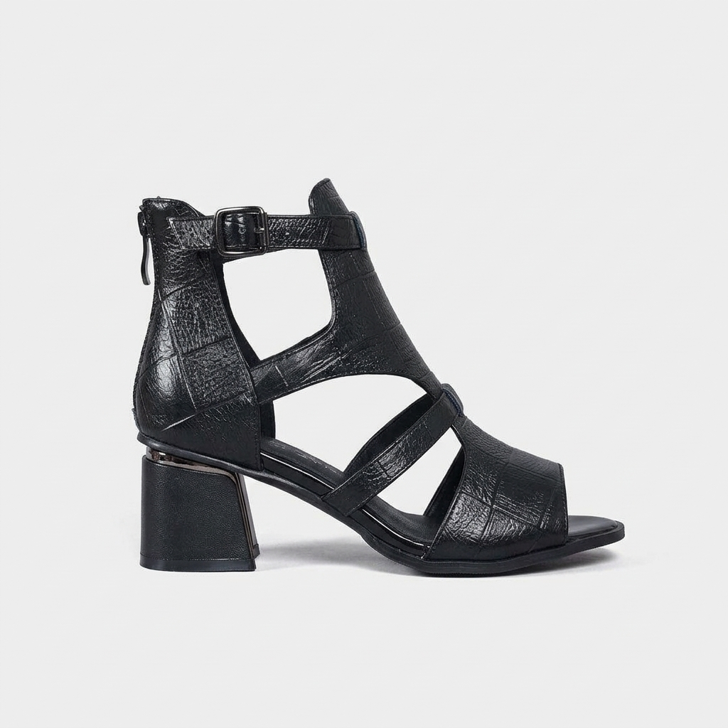 Walker Breathable Caged Block-Heel Sandals — Black | Emory & Blanc
