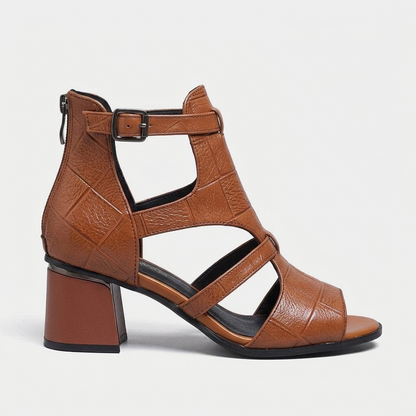 Walker Breathable Caged Block-Heel Sandals — Brown | Emory & Blanc