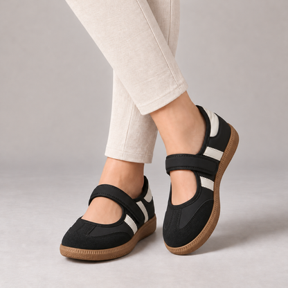 Willow Cushioned Mary Jane Walking Shoes — Black / Ivory | Emory & Blanc