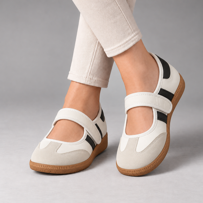 Willow Cushioned Mary Jane Walking Shoes — Ivory / Black | Emory & Blanc