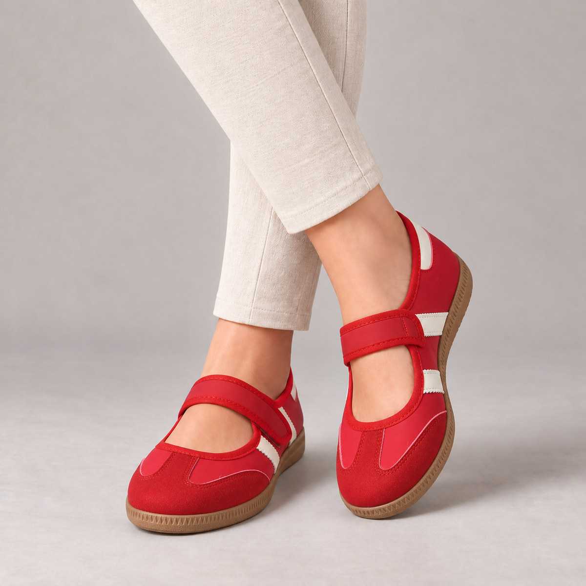 Willow Cushioned Mary Jane Walking Shoes — Red / Ivory | Emory & Blanc