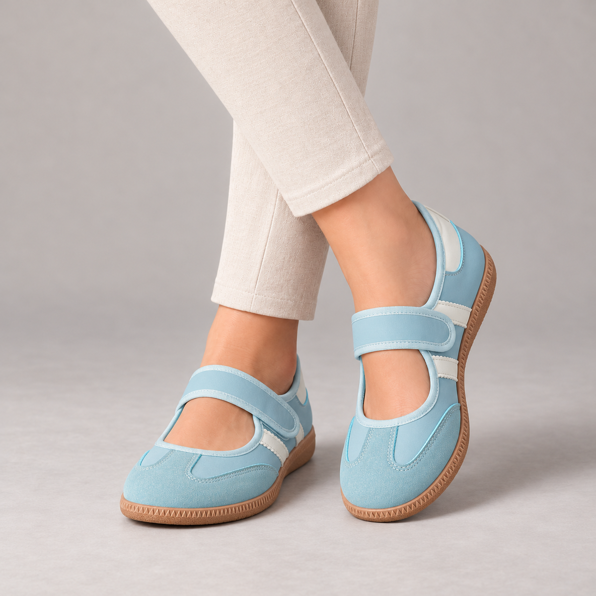 Willow Cushioned Mary Jane Walking Shoes — Sky / Ivory | Emory & Blanc