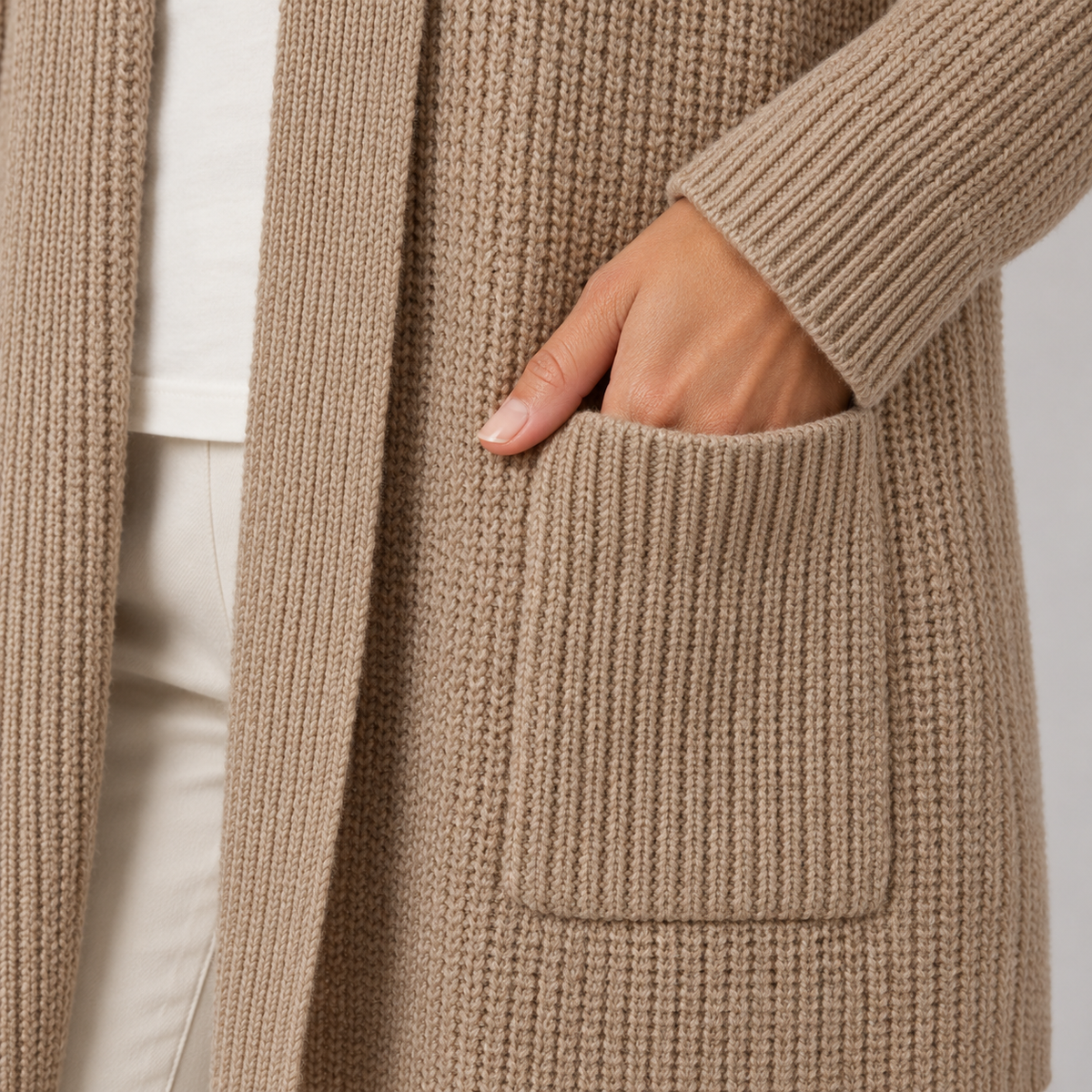 Yvette Stretch Ribbed Open-Front Cardigan | Emory & Blanc
