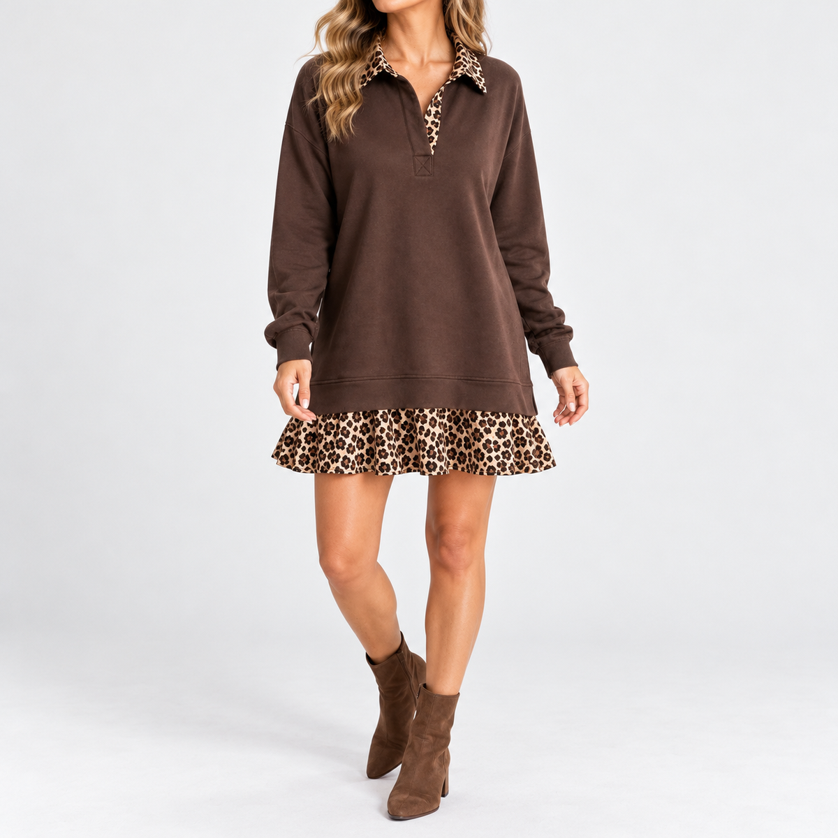 Zelie Soft Leopard Collar Mini Dress | Emory & Blanc
