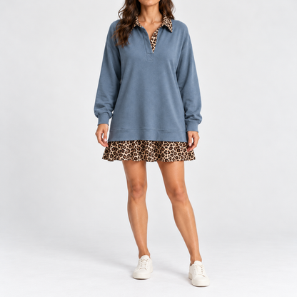 Zelie Soft Leopard Collar Mini Dress — Blue | Emory & Blanc