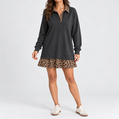 Zelie Soft Leopard Collar Mini Dress — Gray | Emory & Blanc
