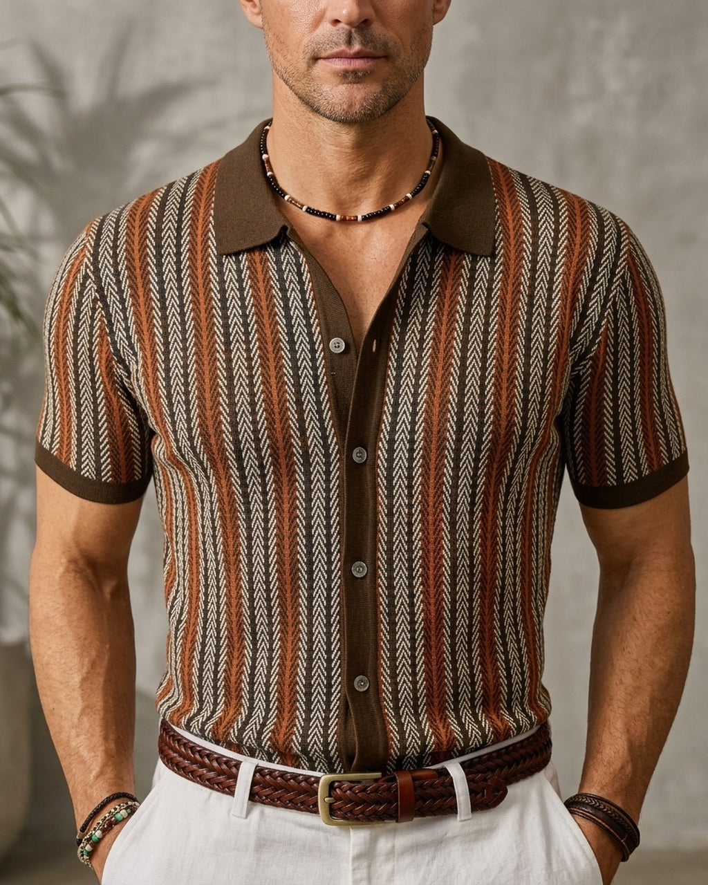 Emory & Blanc romano button up variant clay stripe 01