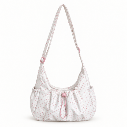 Maren Grid Shoulder Bag — Pink Polka Dot | Emory & Blanc