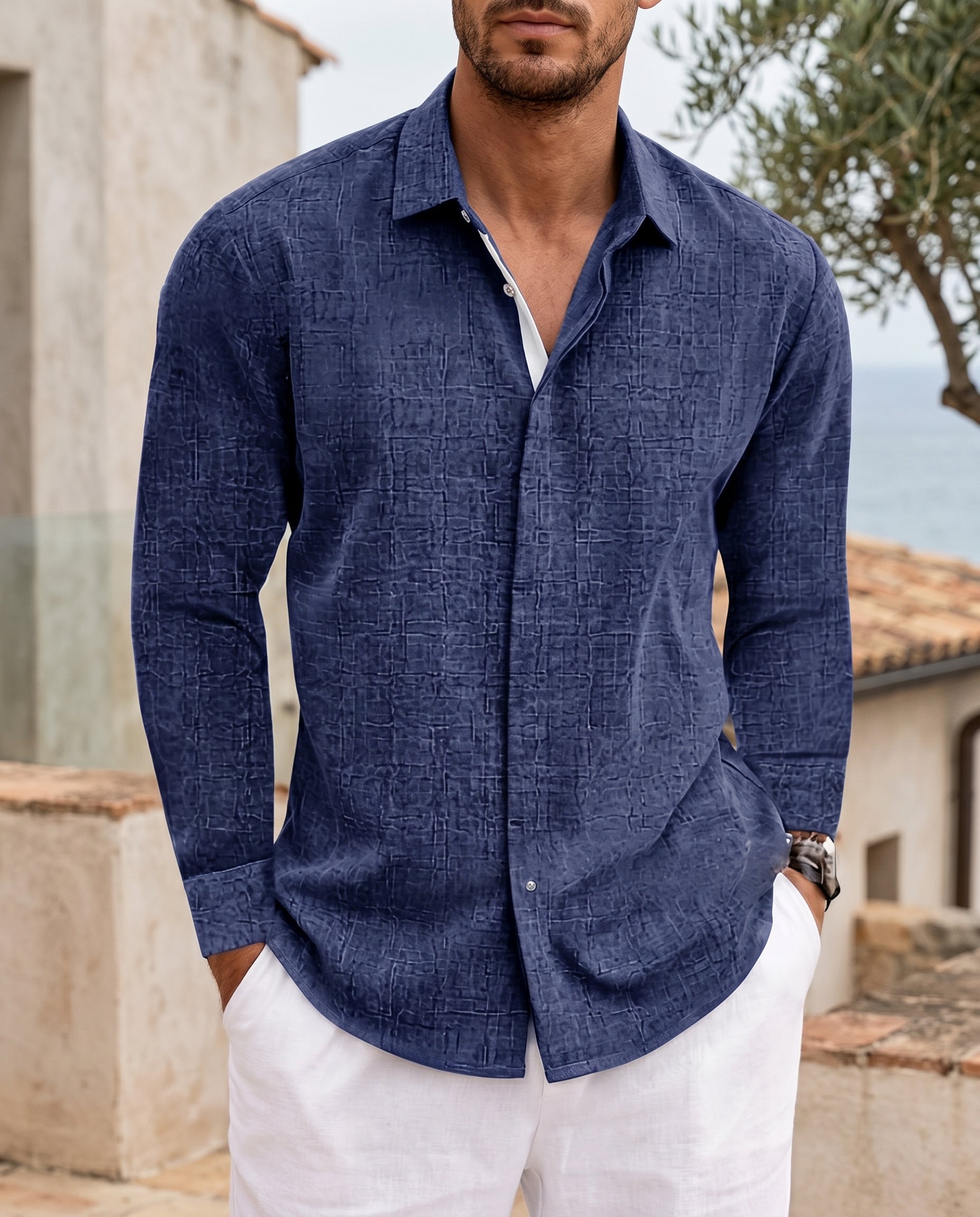 Oliver Heritage Long Sleeve on-model variant in Deep Navy Blue