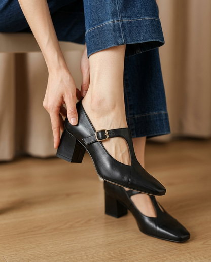 Veyla Square-Toe Genuine Leather Heels - product_gallery 4