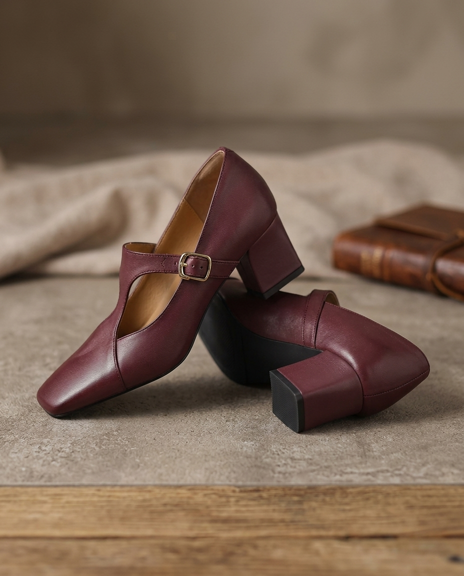 Veyla Square-Toe Genuine Leather Heels - product_gallery 5