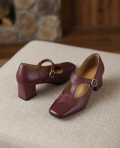 Veyla Square-Toe Genuine Leather Heels - product_gallery 8