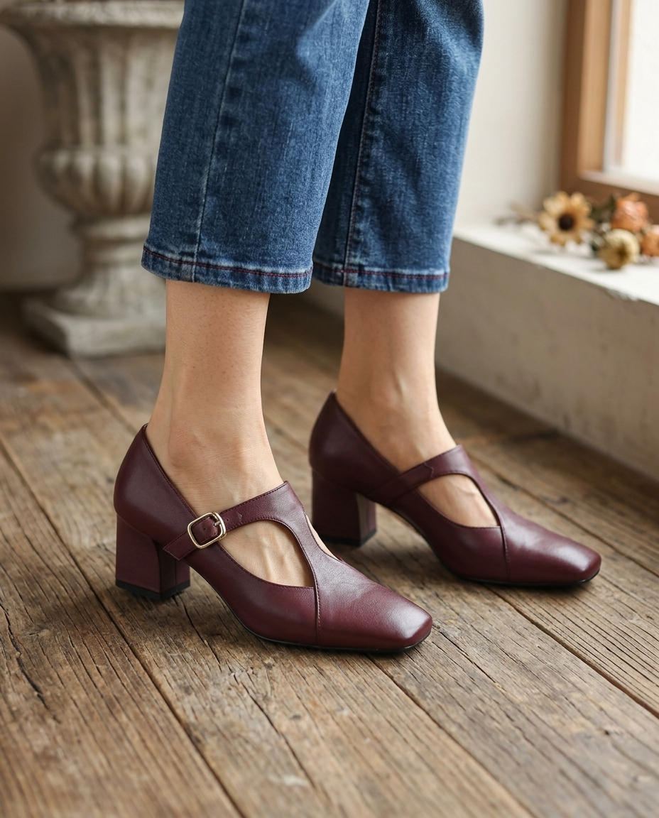 Veyla Square-Toe Genuine Leather Heels - lifestyle 14