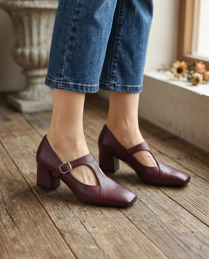 Veyla Square-Toe Genuine Leather Heels - lifestyle 14