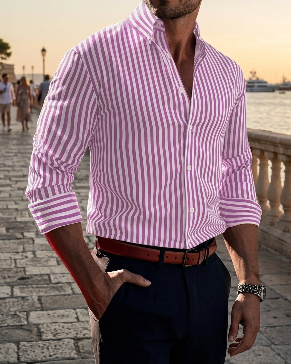 Monaco Stripe lifestyle image coastal promenade