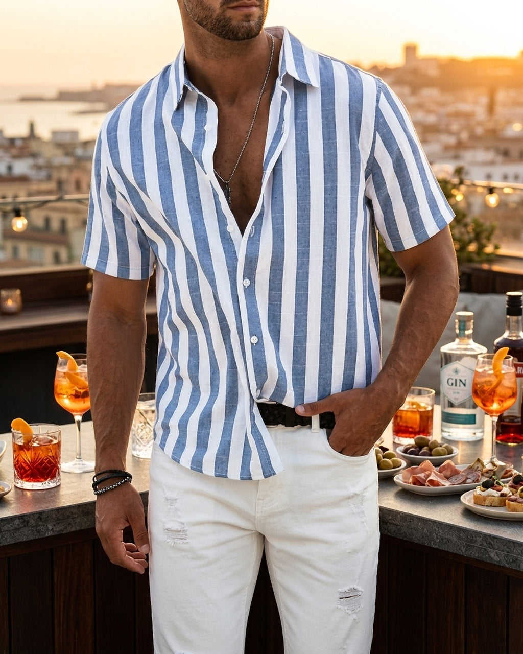 Coastline Short Sleeve lifestyle rooftop aperitivo