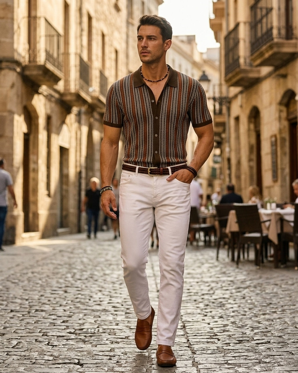 Romano Button Up lifestyle image old town street