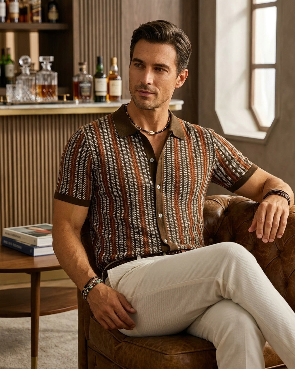Romano Button Up lifestyle image hotel lounge