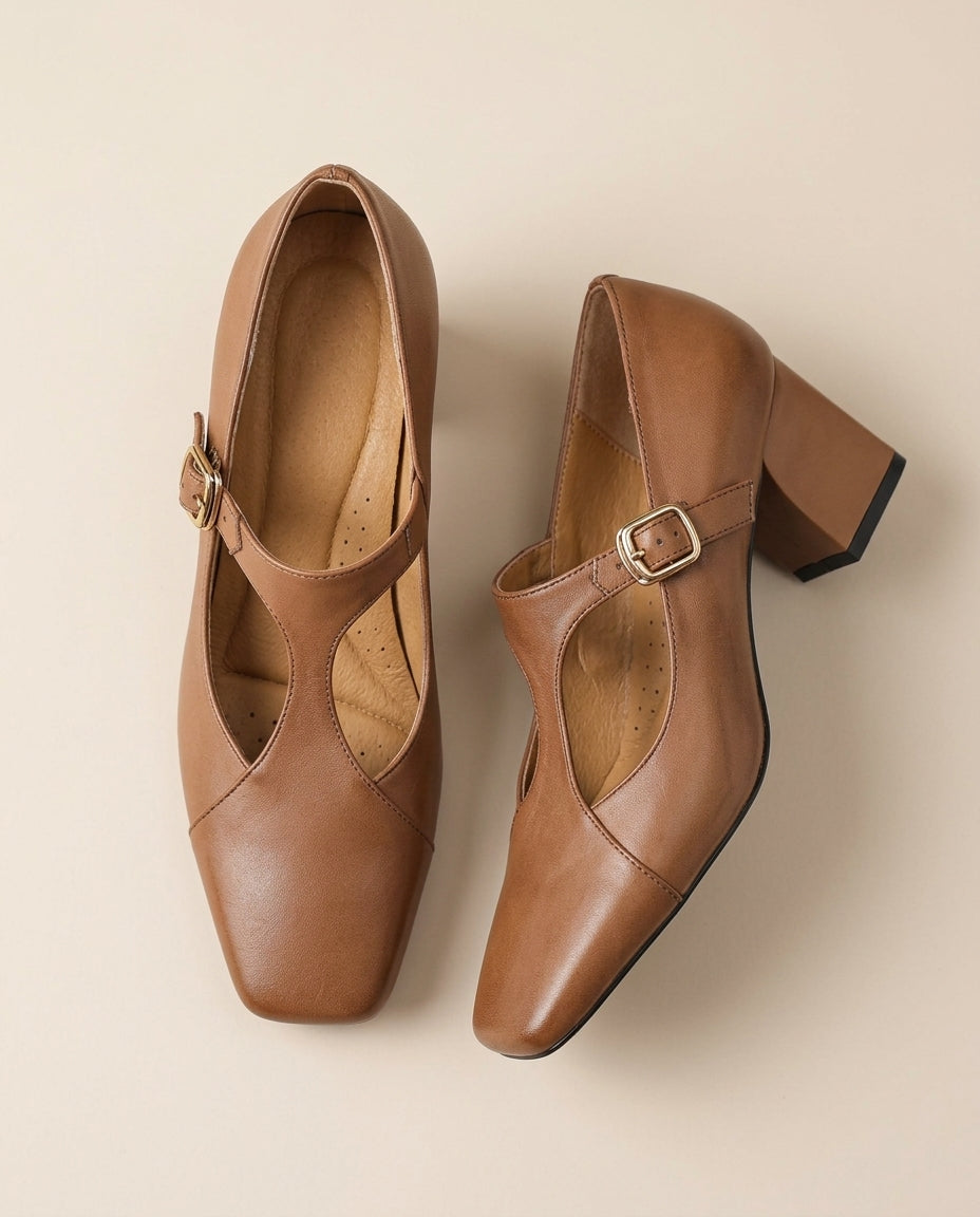 Veyla Square-Toe Genuine Leather Heels - product_gallery 1