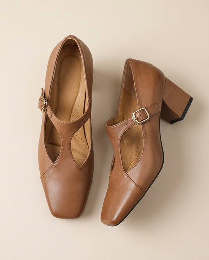 Veyla Square-Toe Genuine Leather Heels - product_gallery 1