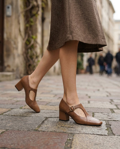 Veyla Square-Toe Genuine Leather Heels - lifestyle 8