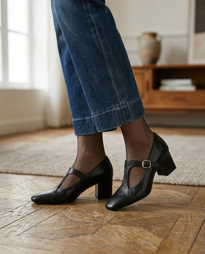 Veyla Square-Toe Genuine Leather Heels - lifestyle 6