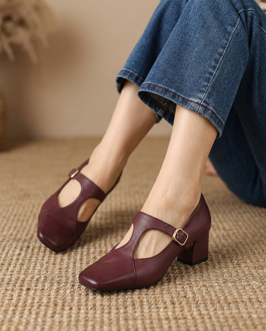 Veyla Square-Toe Genuine Leather Heels - lifestyle 7